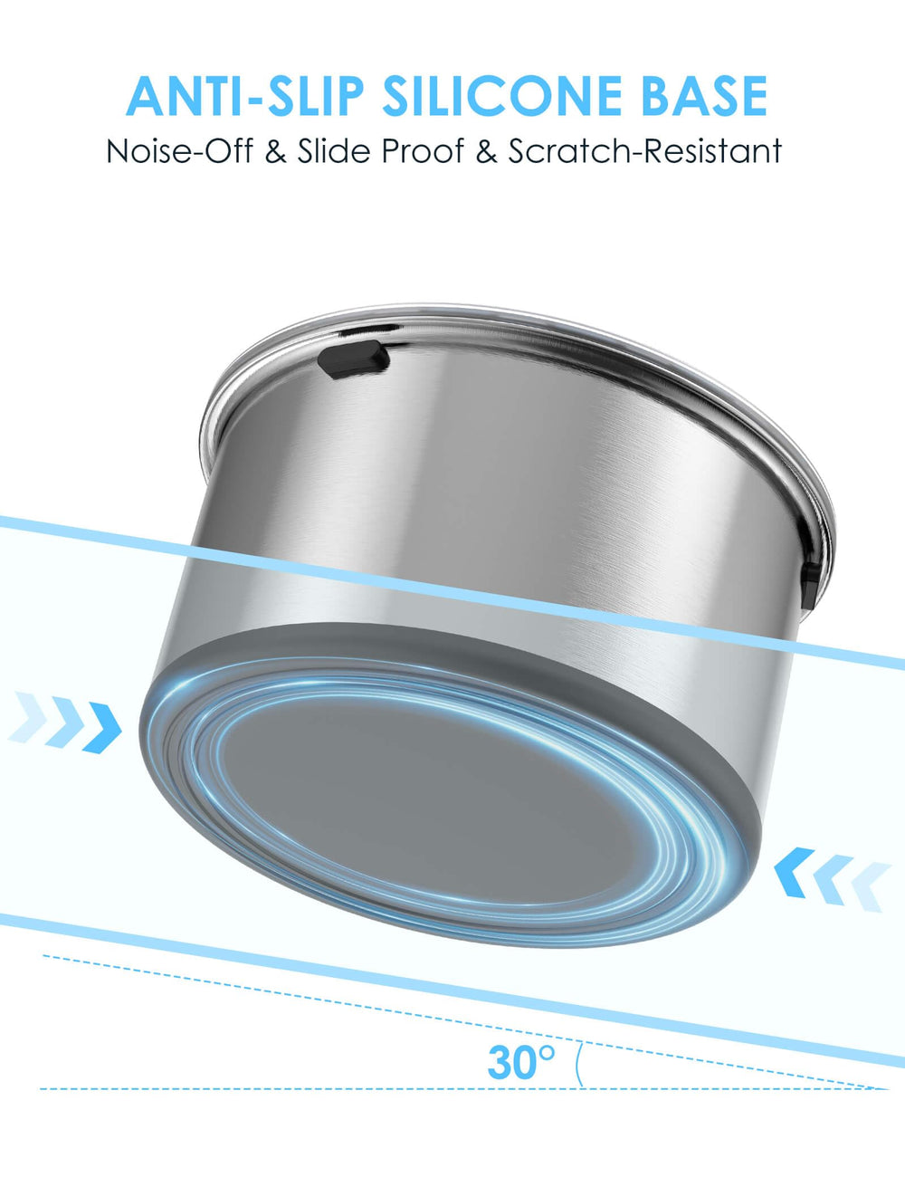 Anti-slip silicone base protects floors during use and travel