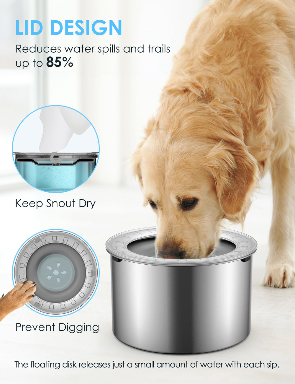 Heouvo floating disk slows drinking to reduce spills during car trips.