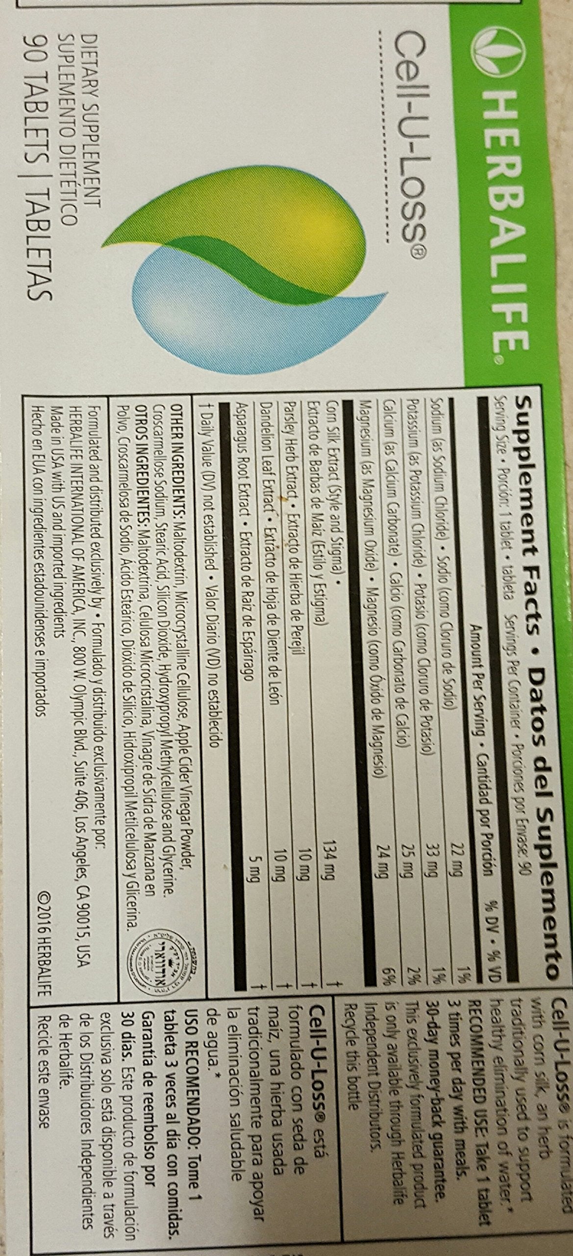 Herbalife Cell-u-loss tablet close-up emphasizing daily dosage for hydration support