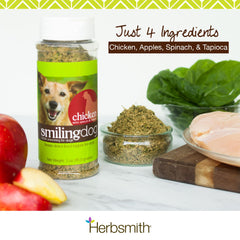 Herbsmith Kibble Seasoning being sprinkled over kibble to boost flavor