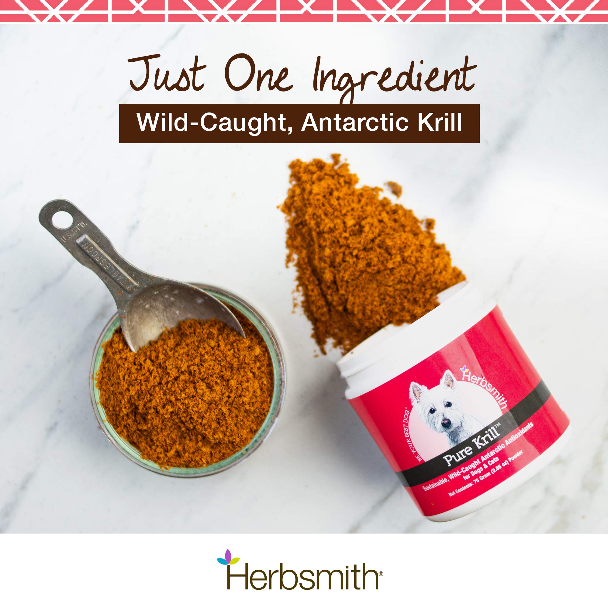Pouring Herbsmith Pure Krill for ready-to-use dog omega-3