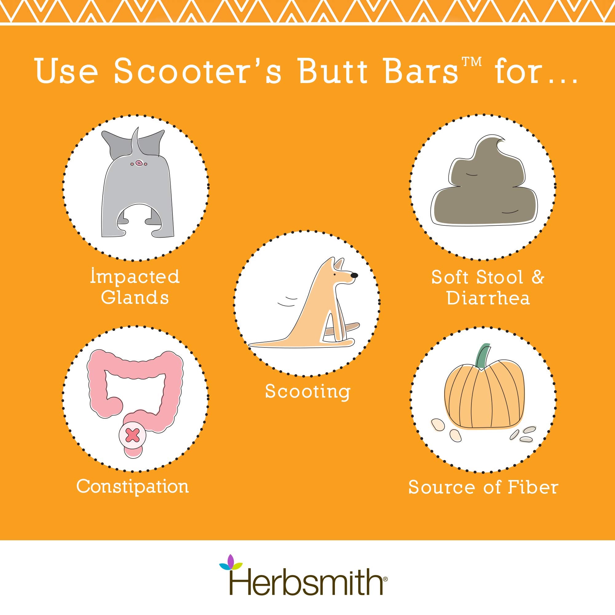 Herbsmith Scooter’s Butt Bars dog eating image, promoting palatability and gut-friendly fiber.