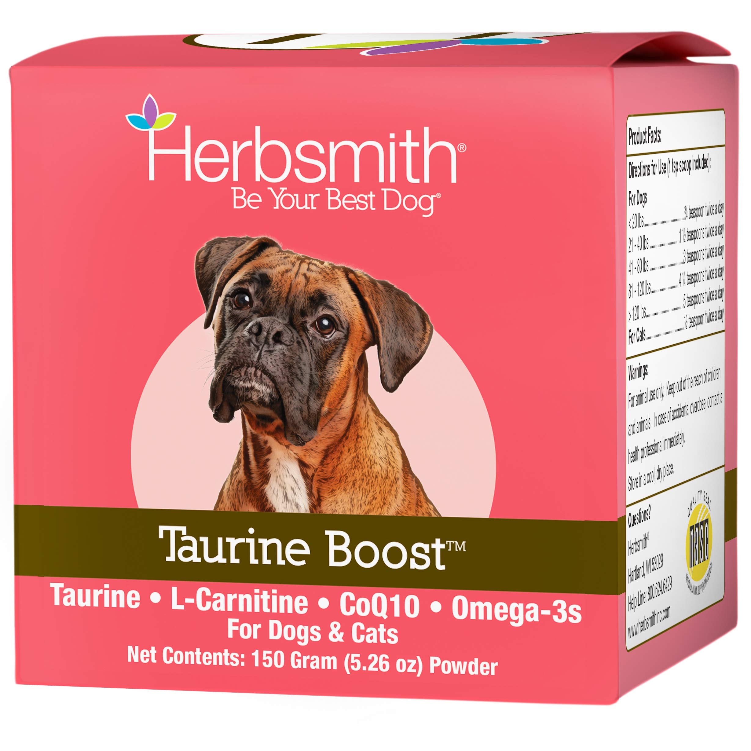 Herbsmith Taurine Boost bottle with scoop for daily heart support.
