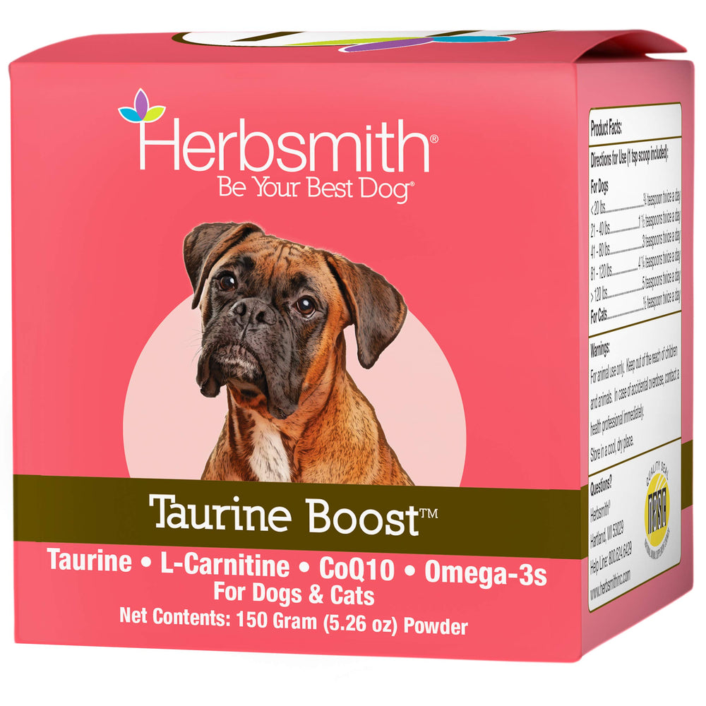 Herbsmith Taurine Boost bottle with scoop for daily heart support.