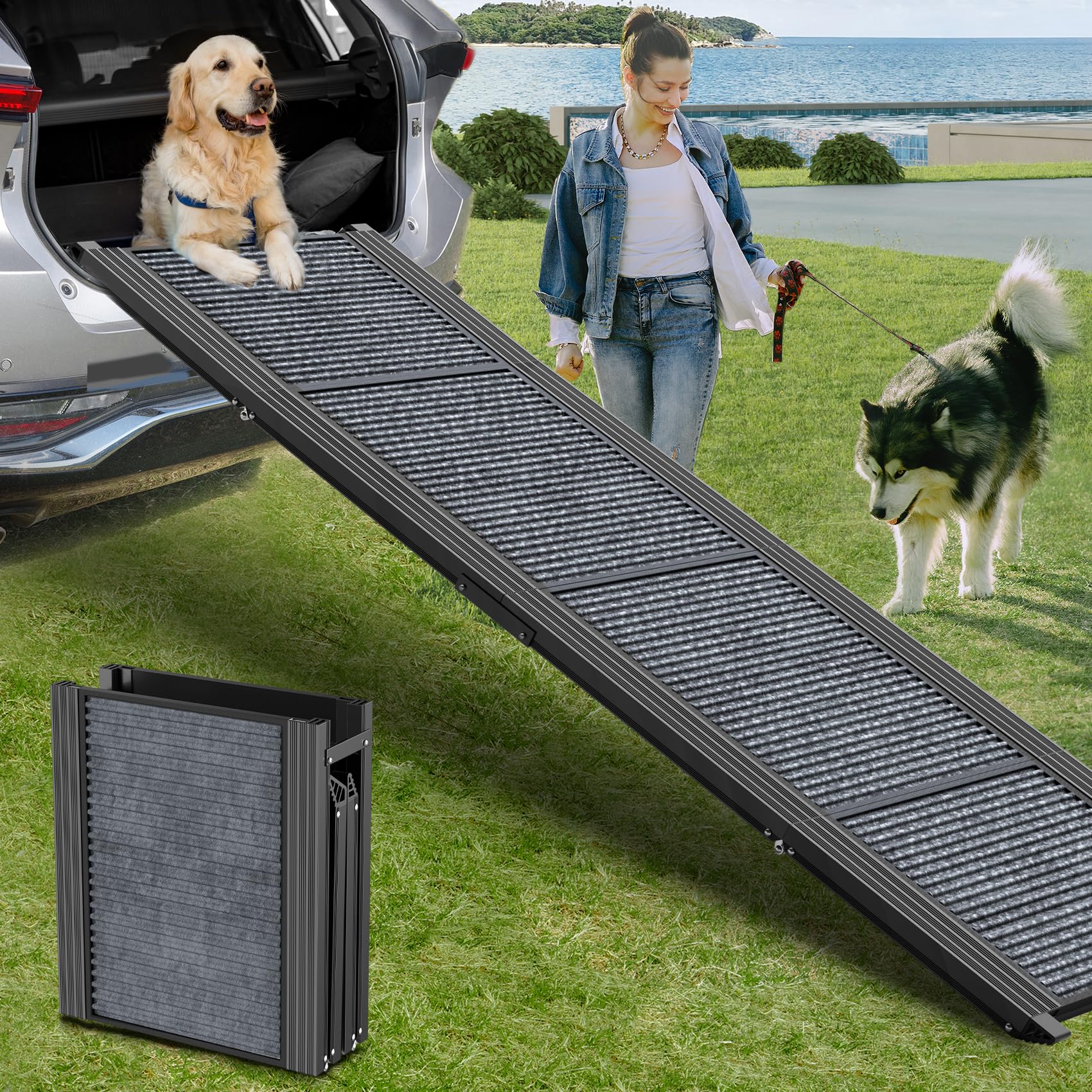 HerCcreta wigge 71-inch dog ramp for easy car entry and joint-friendly loading.