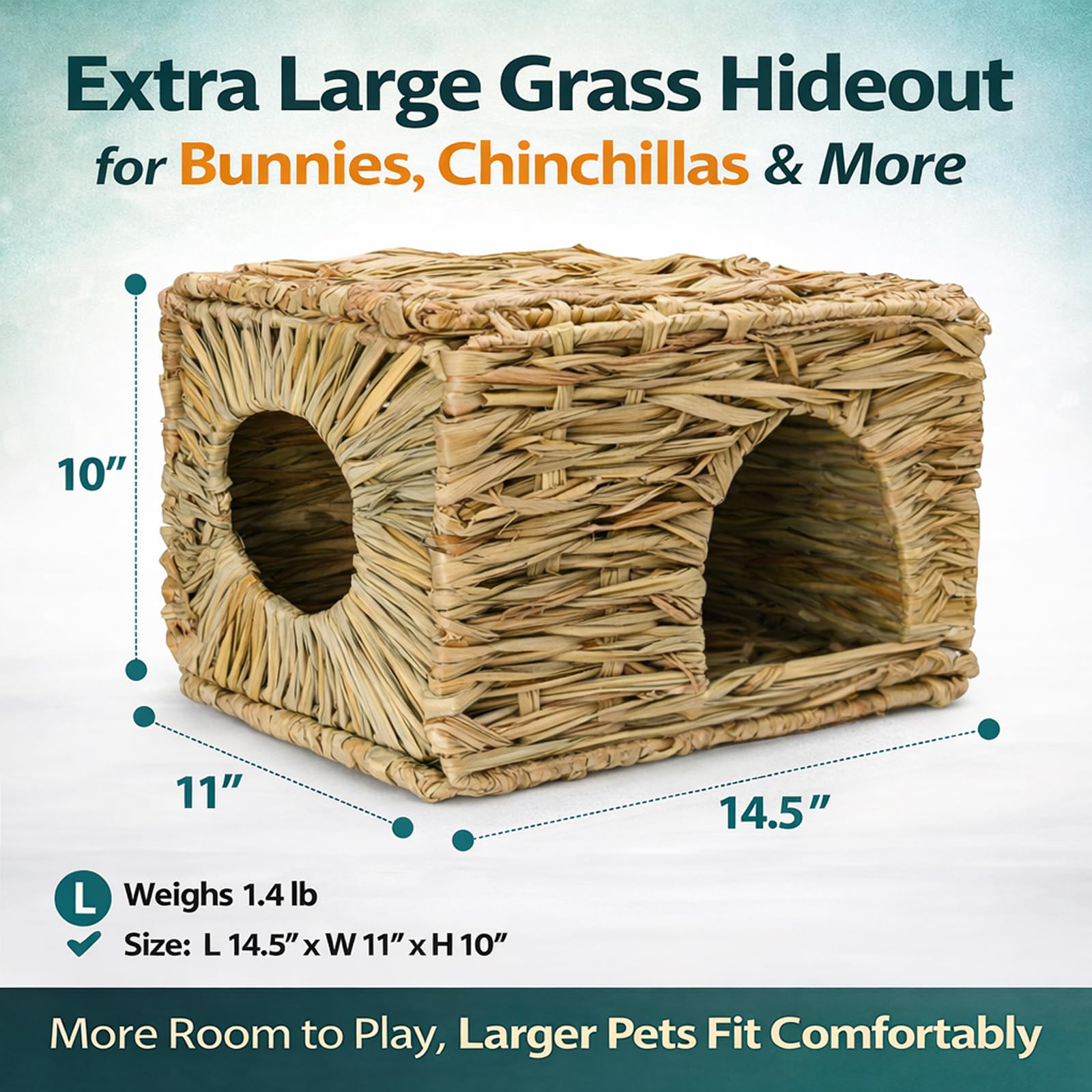 HERCOCCI extra-large grass house for rabbit, roomy interior for lounging