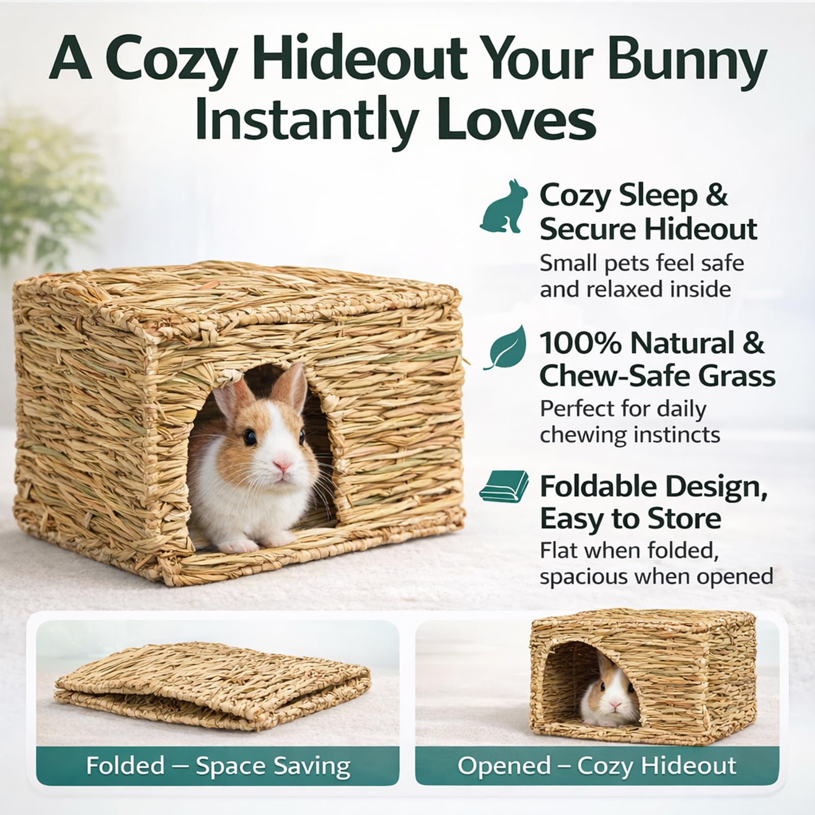 HERCOCCI hideout mat and chew toy, gentle teeth enrichment for small pets