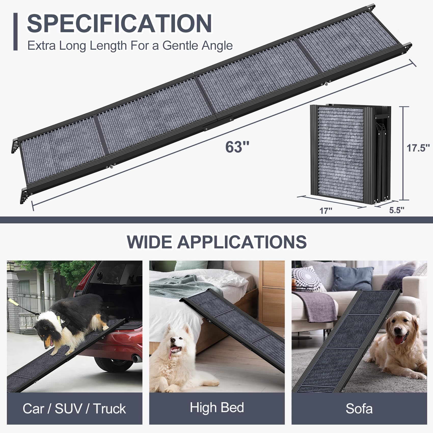 HerCcreta wigge dog ramp ideal for car, SUV, truck, or couch entry.