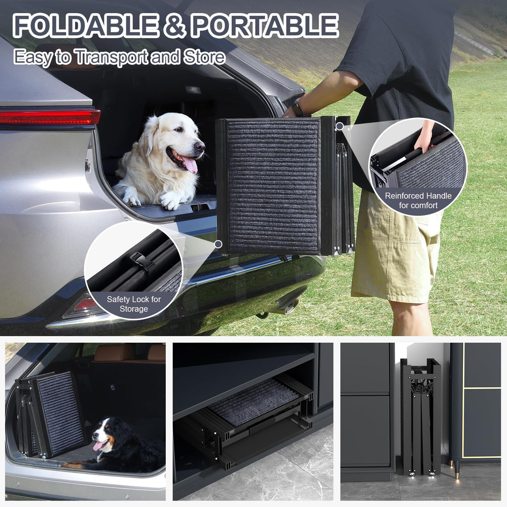 HerCcreta wigge dog ramp safety ropes and buckles add security during use.