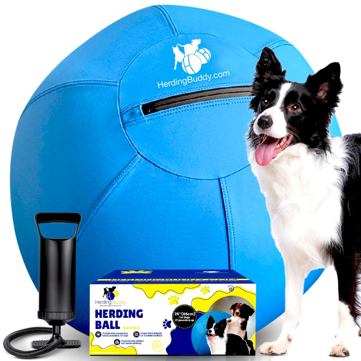 Herding Buddy 25 inch ball with oval cover supports instinctive herding play.
