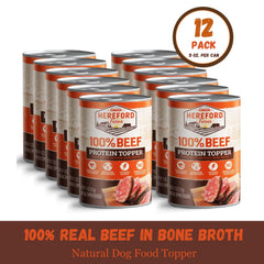 HEREFORD FARMS 100% beef ingredients highlight simple, single-ingredient nutrition.