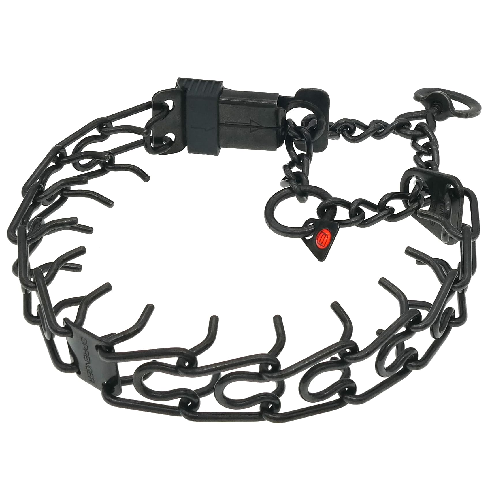 Herm Sprenger assembly chain and D-ring secure leash attachment.