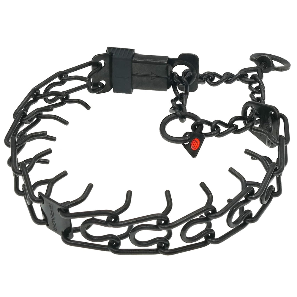 Herm Sprenger assembly chain and D-ring secure leash attachment.