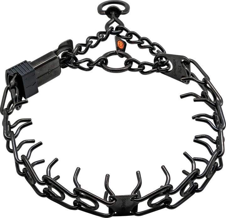 Herm Sprenger black stainless steel collar with short links for even neck pressure.