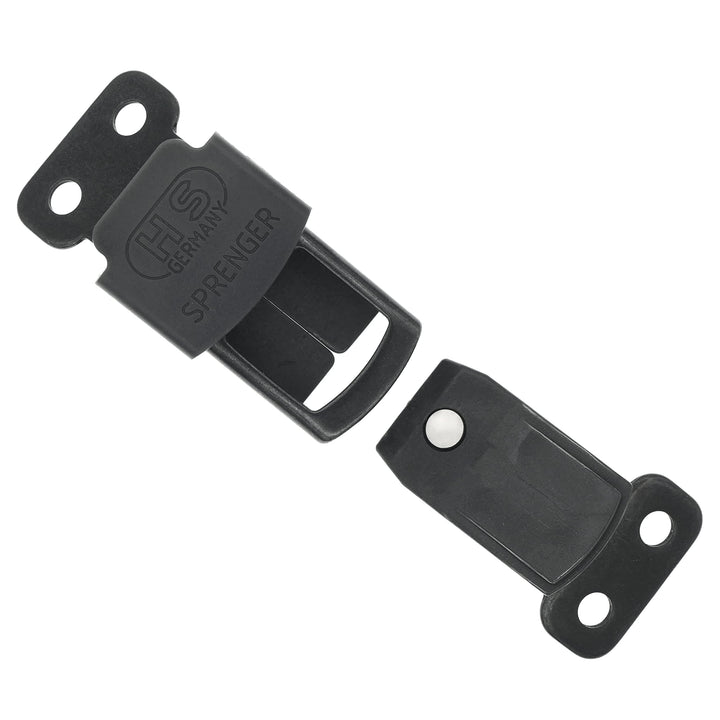 Herm Sprenger black stainless steel buckle assembly on a collar.