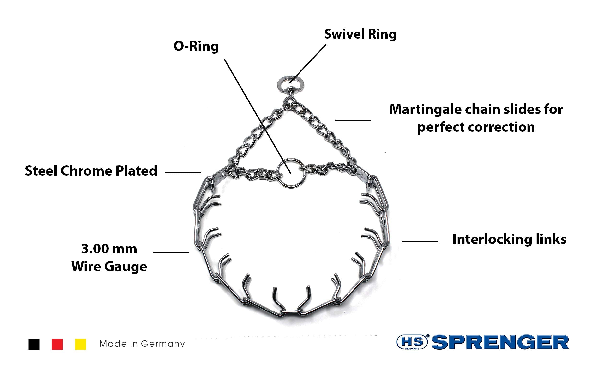 Close-up of Herm Sprenger chrome-plated steel collar showing durability