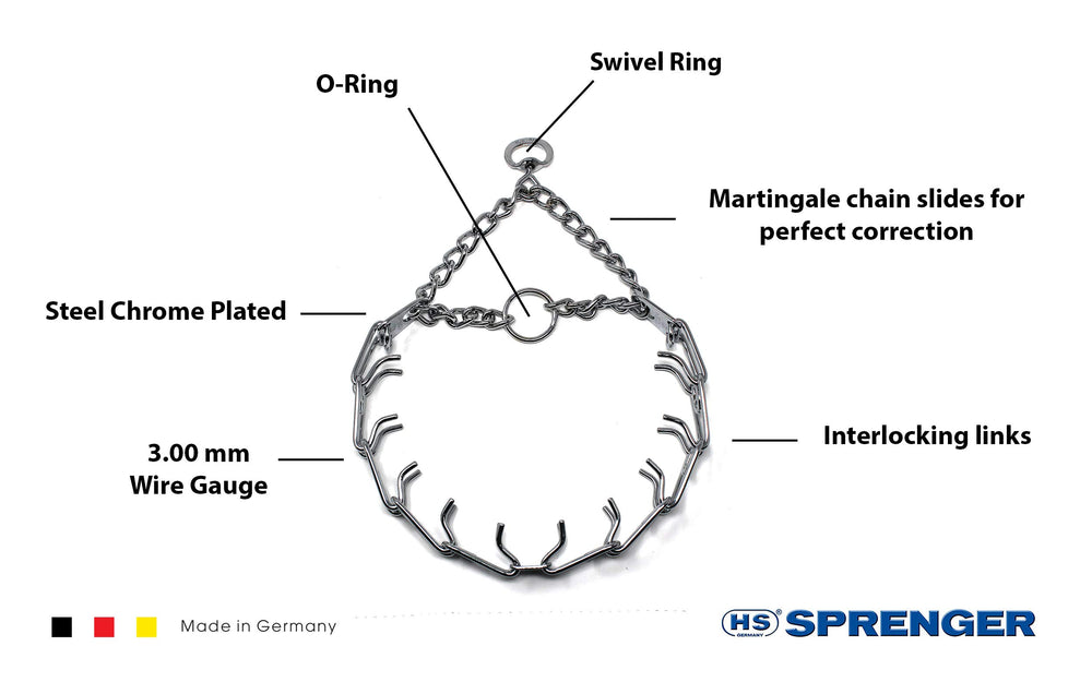 Close-up of Herm Sprenger chrome-plated steel collar showing durability