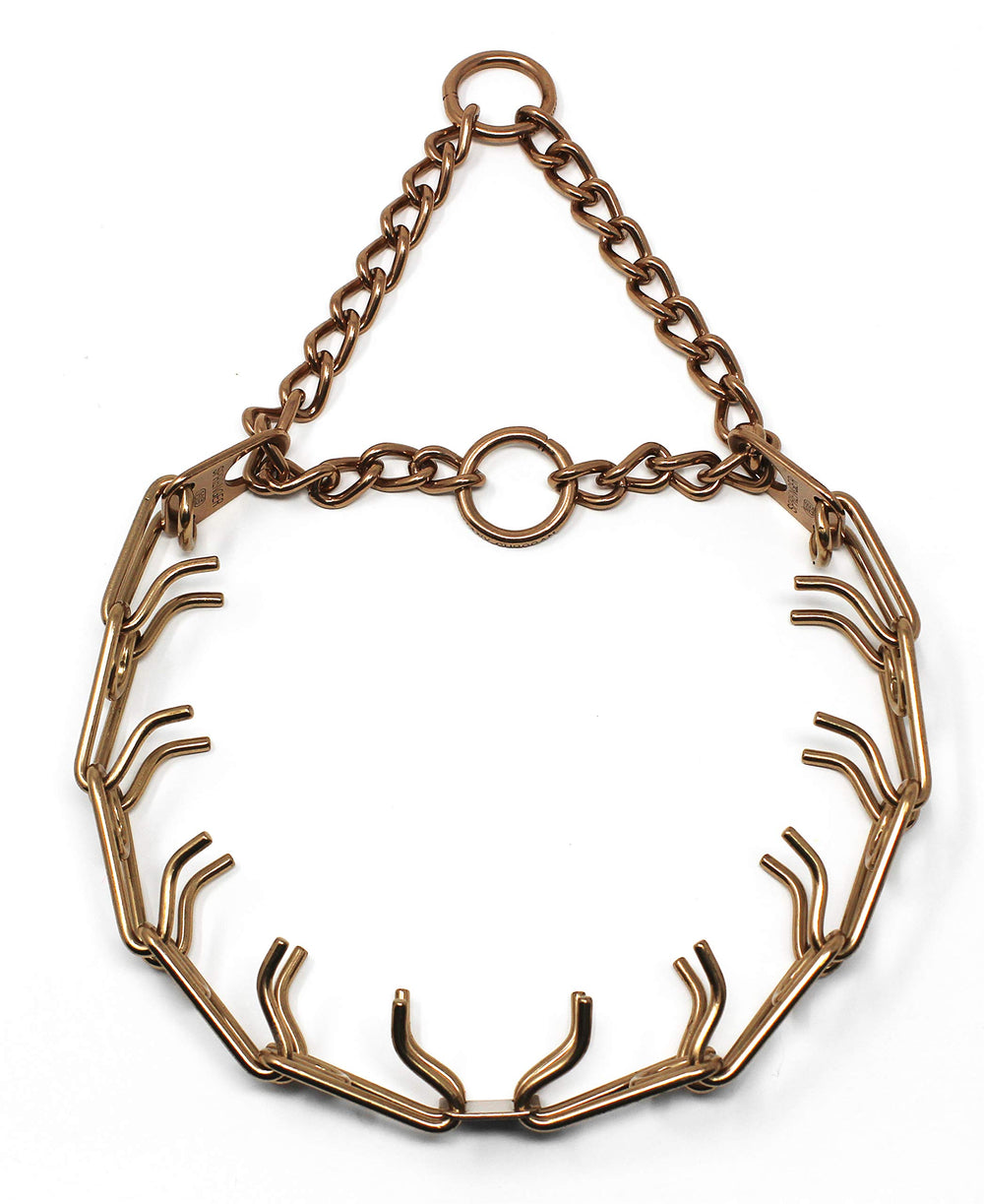 Herm Sprenger Curogan prong collar close-up showing interlocking links for adjustable fit