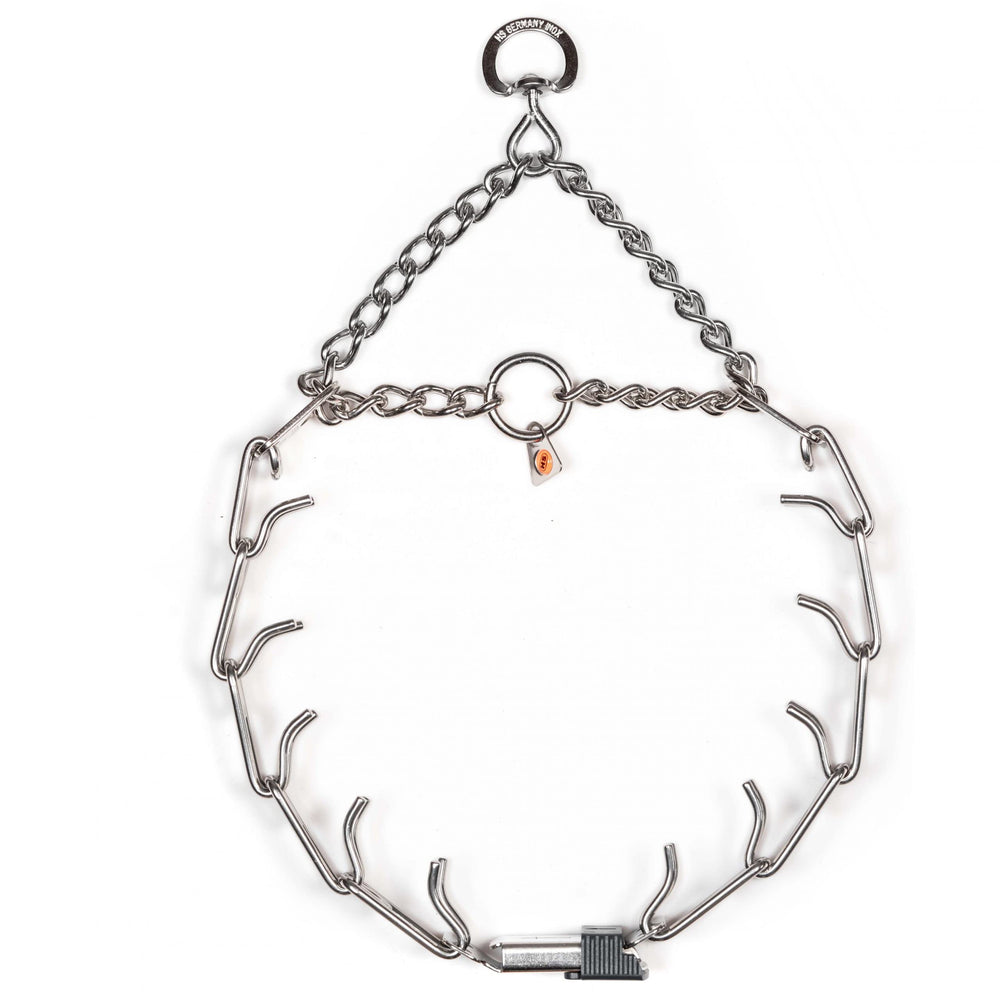 Germany-made stainless steel collar resists rust for long-lasting use.