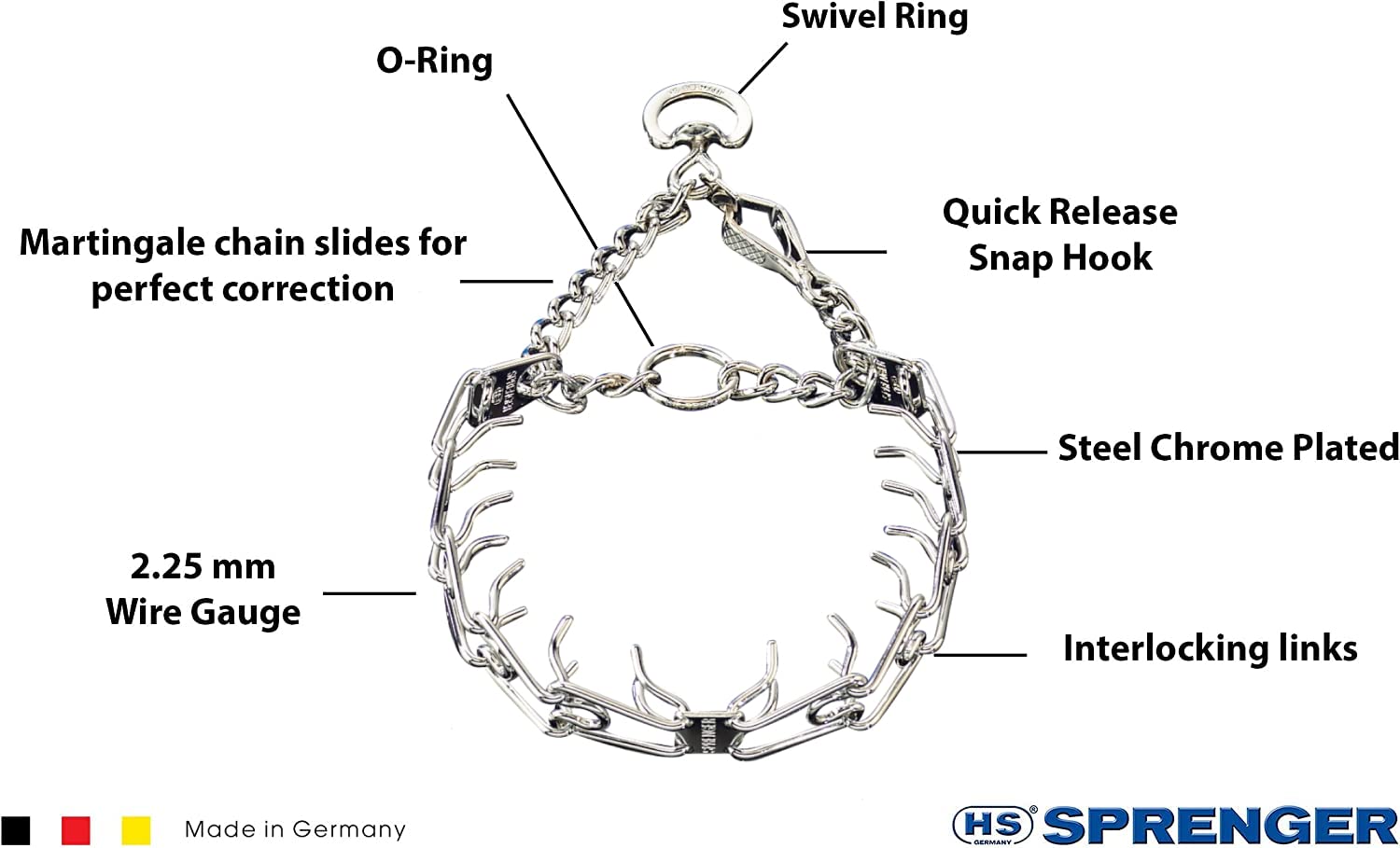 Small size Herm Sprenger collar fits necks up to 12-13 inches.