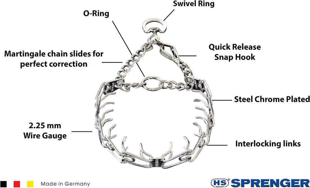 Small size Herm Sprenger collar fits necks up to 12-13 inches.