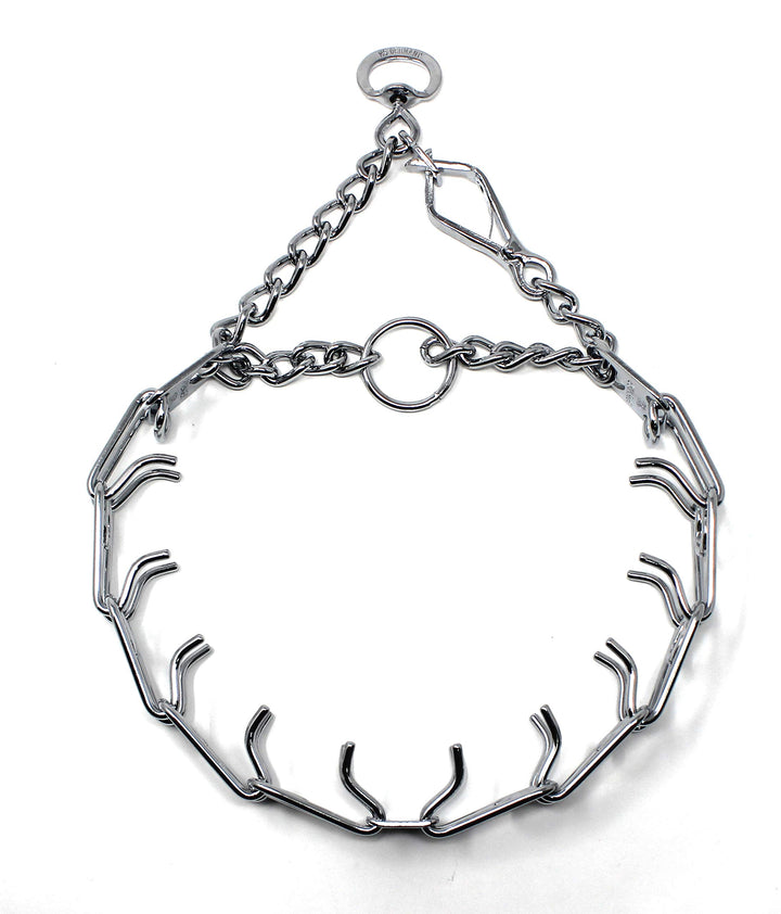 Herm Sprenger prong collar with quick release for easy on/off during training sessions.