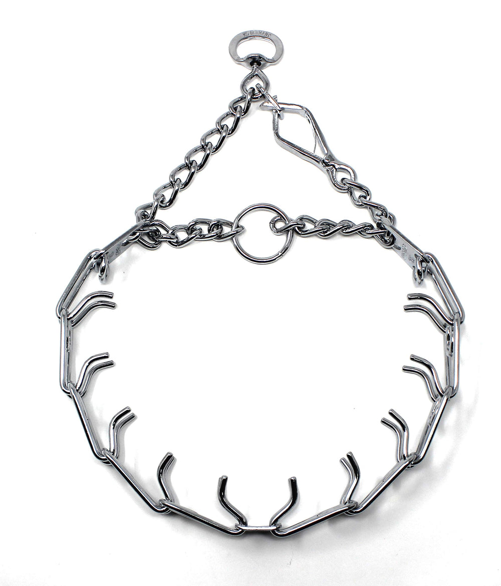 Herm Sprenger prong collar with quick release for easy on/off during training sessions.