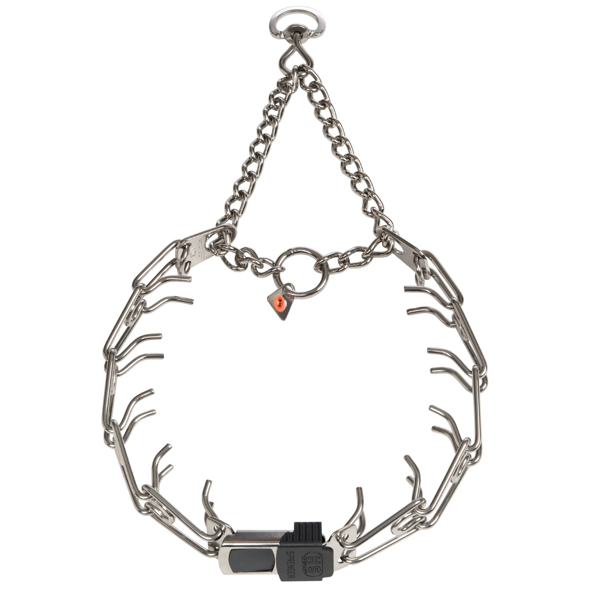 Herm Sprenger prong collar with quick-release ClicLock buckle for easy on/off during training.