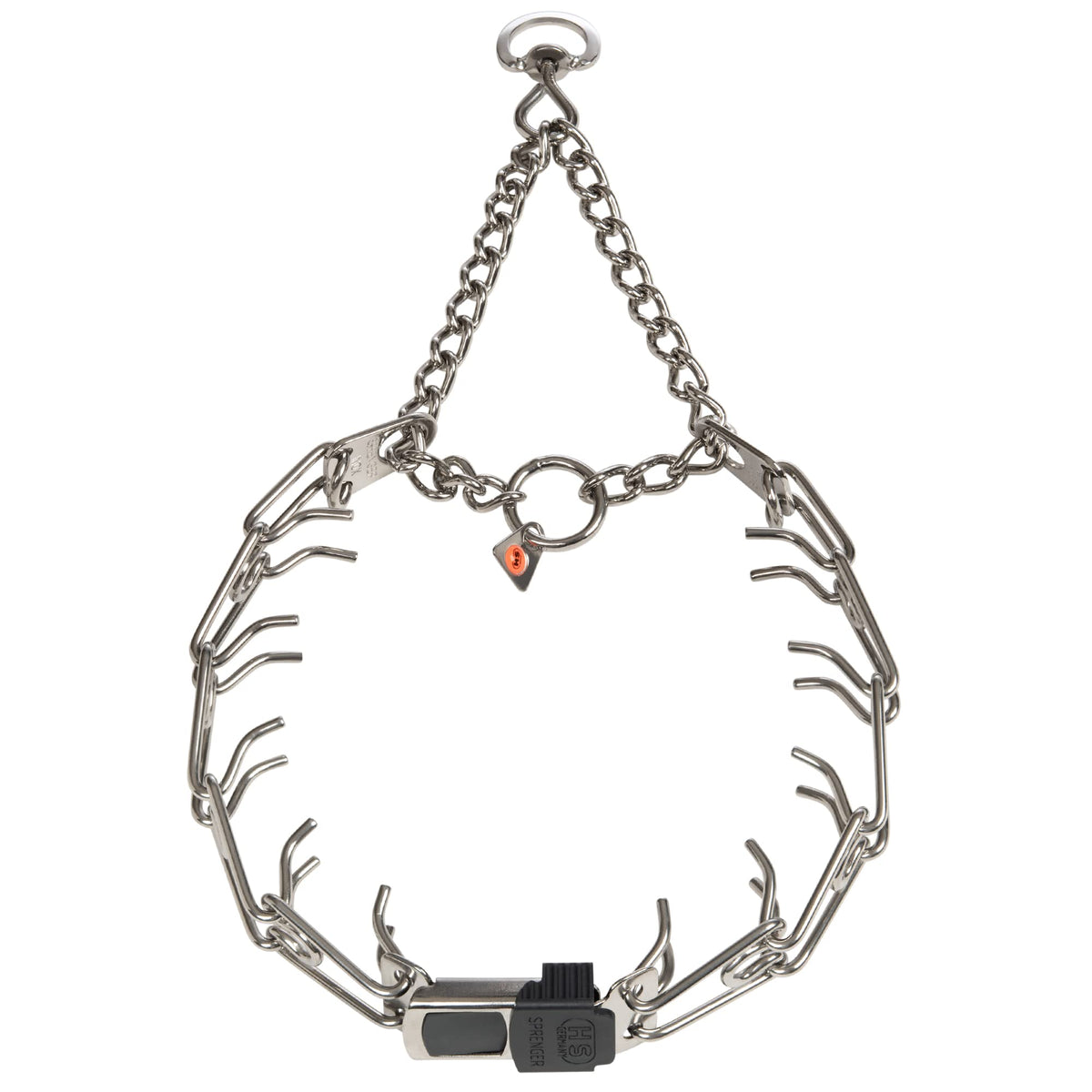 Herm Sprenger prong collar with quick-release ClicLock buckle for easy on/off during training.
