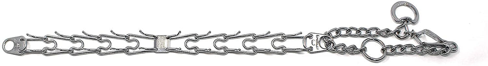 Side view shows Herm Sprenger prong collar with spacing and safety-rounded ends