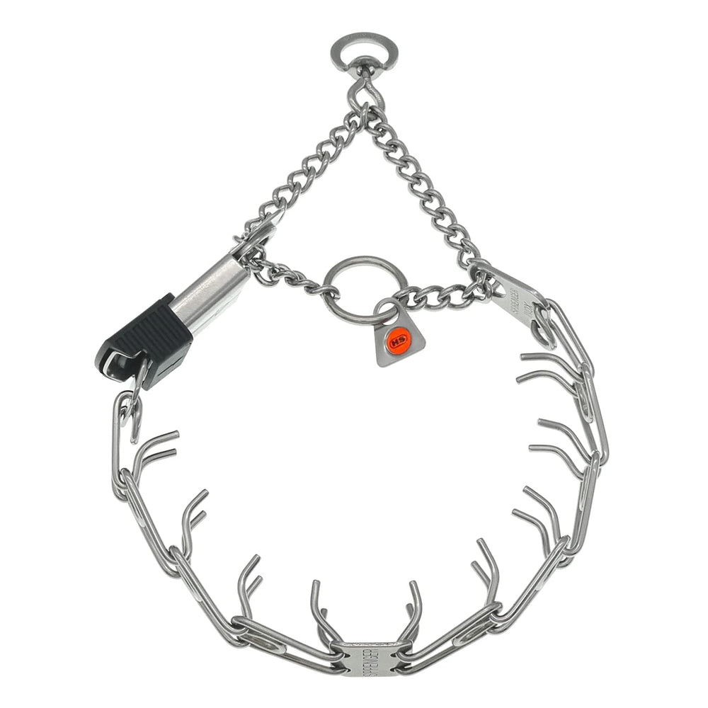 Herm Sprenger prong collar small dog neck fit for secure control.