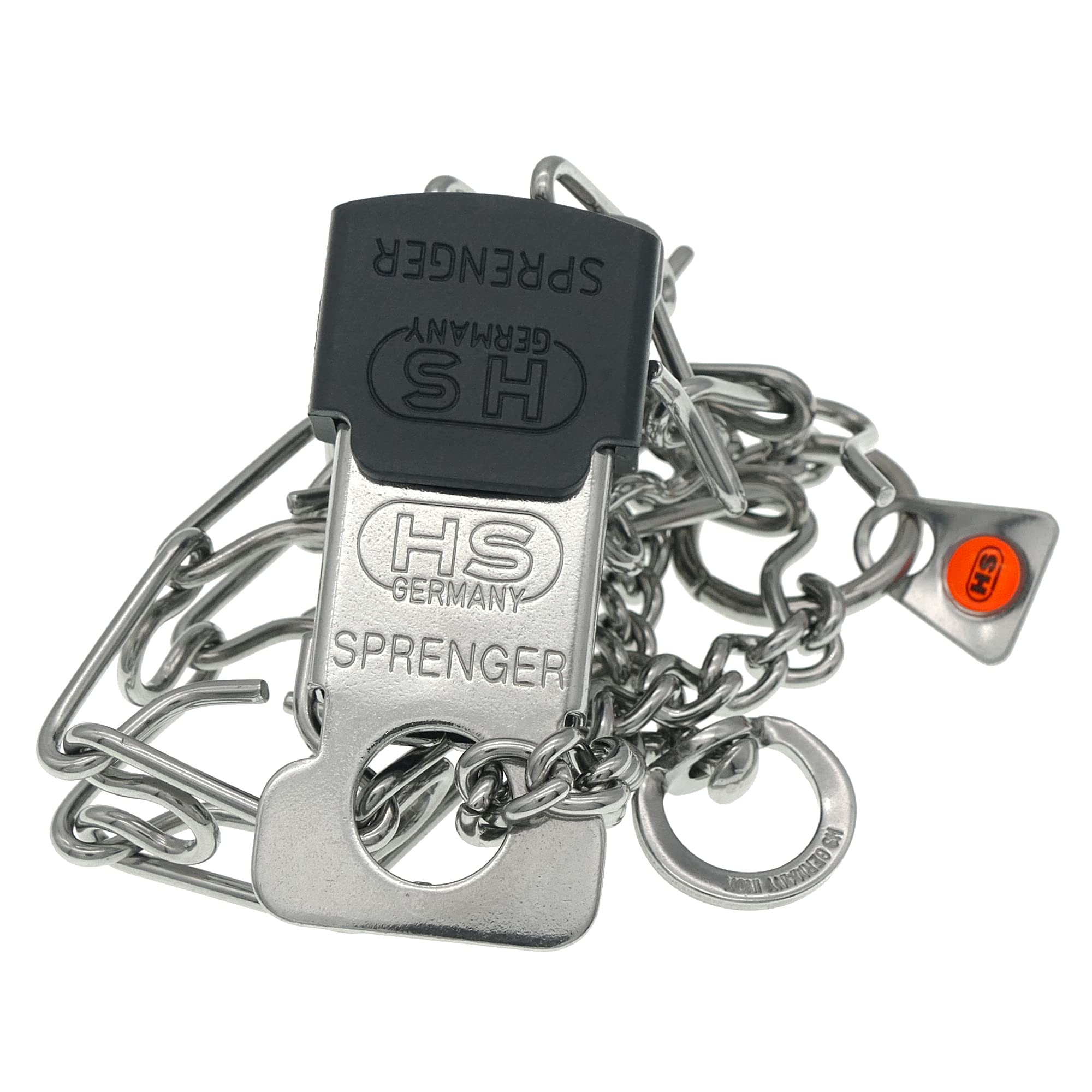 Herm Sprenger swivel D-ring enables tangle-free leash movement.