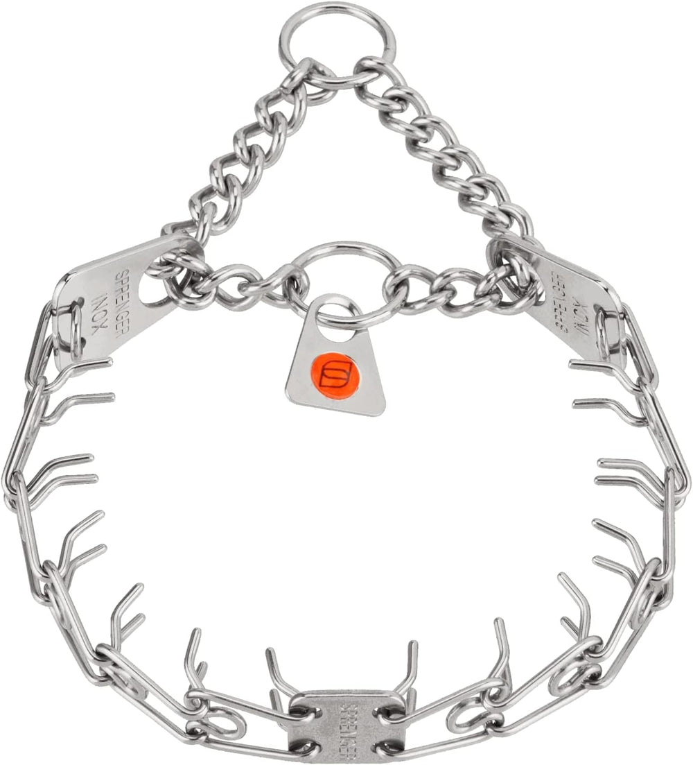 Herm Sprenger Ultra-Plus Micro Prong Collar closeup shows a durable stainless steel finish for tiny dogs.