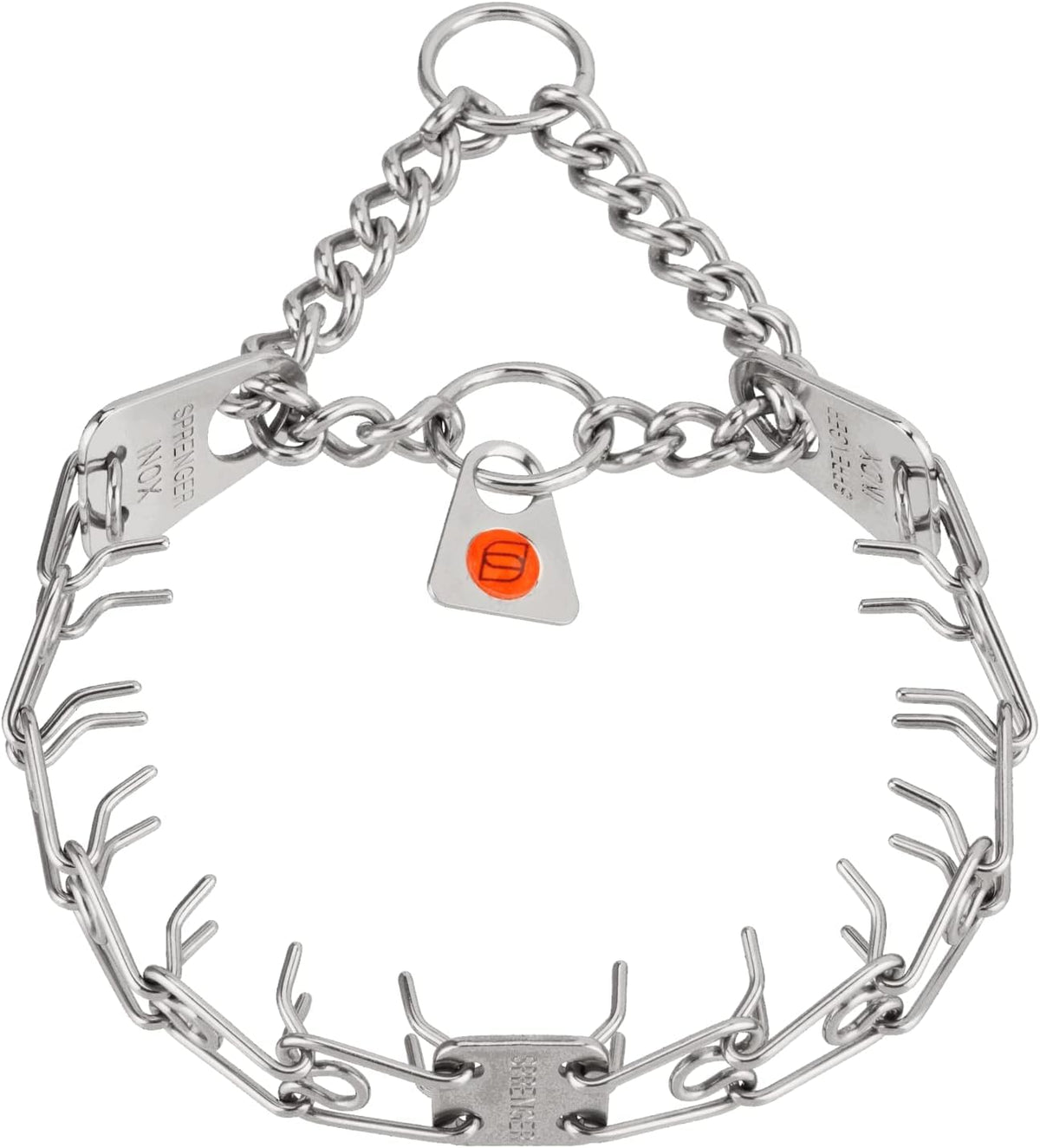 Herm Sprenger Ultra-Plus Micro Prong Collar closeup shows a durable stainless steel finish for tiny dogs.