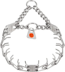 Herm Sprenger Ultra-Plus Micro Prong Collar closeup shows a durable stainless steel finish for tiny dogs.
