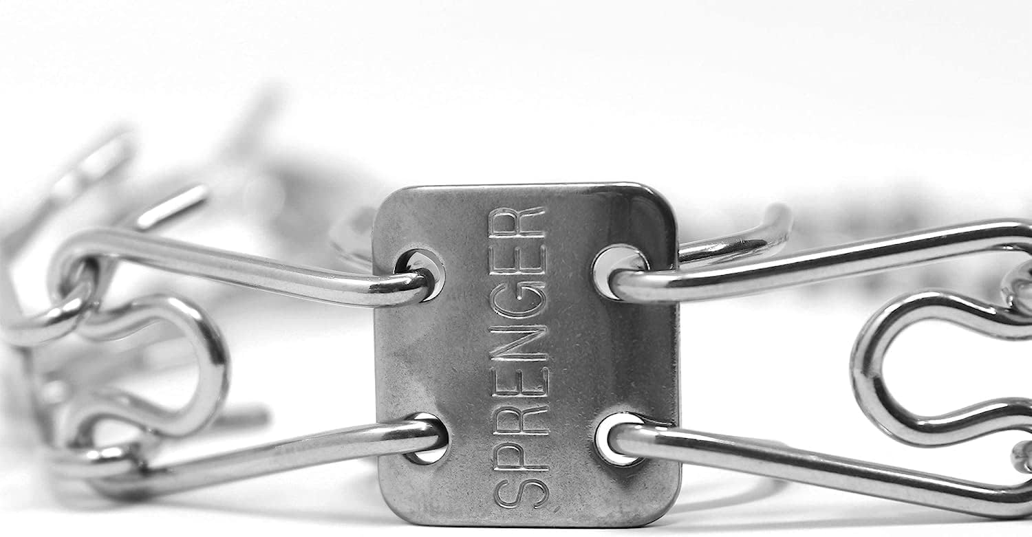 Herm Sprenger Ultra-Plus Micro Prong Collar small-dog-fit demonstrates size for petite necks during training.