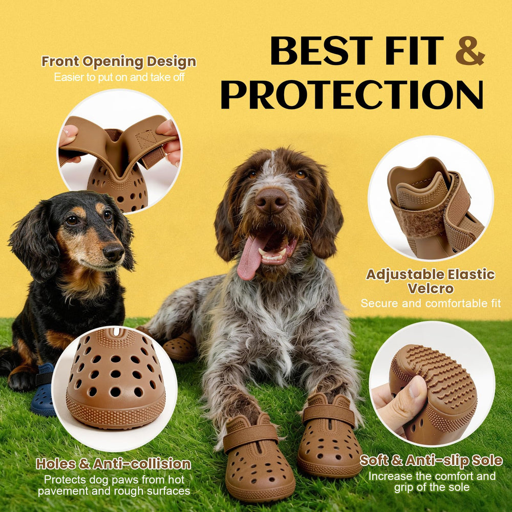 Hertiendo dog shoes with front-opening strap offer easy on-off for quick outdoor runs.