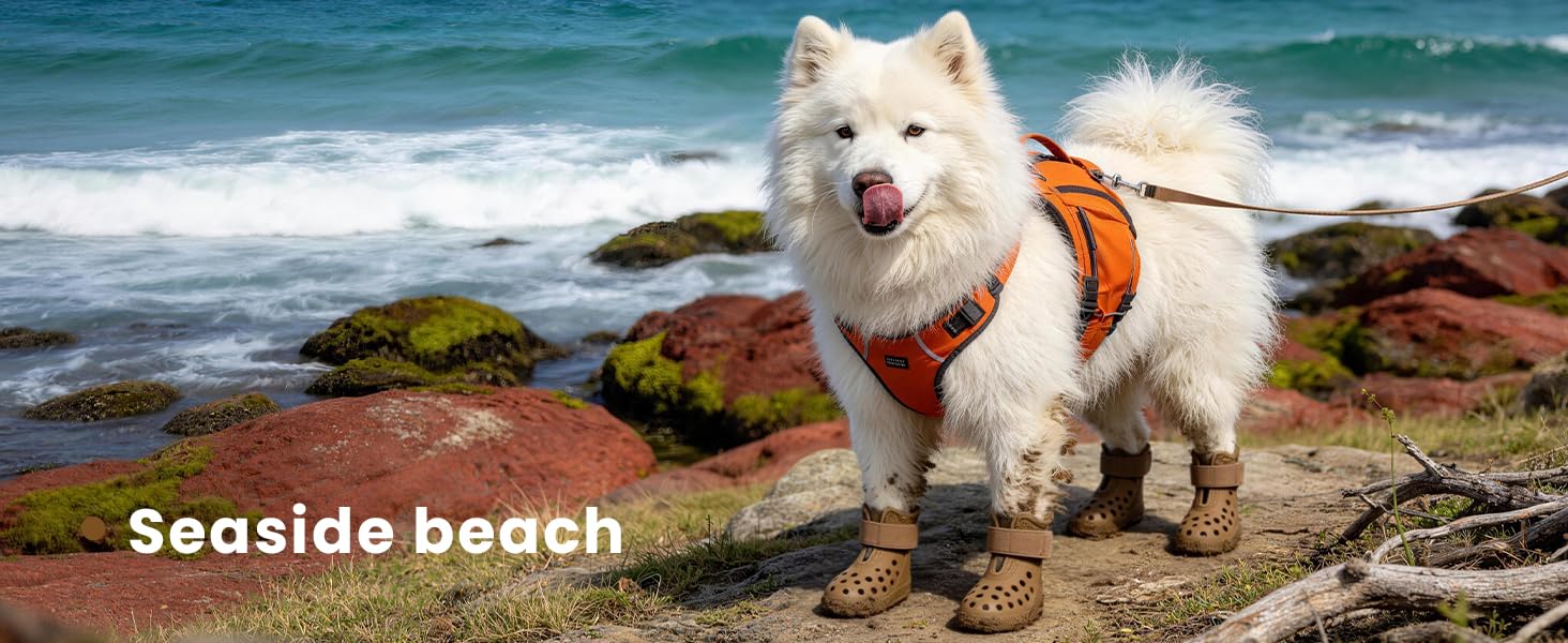 HERTIENDO dog shoes non-slip bottom helps prevent slips on rainy days.