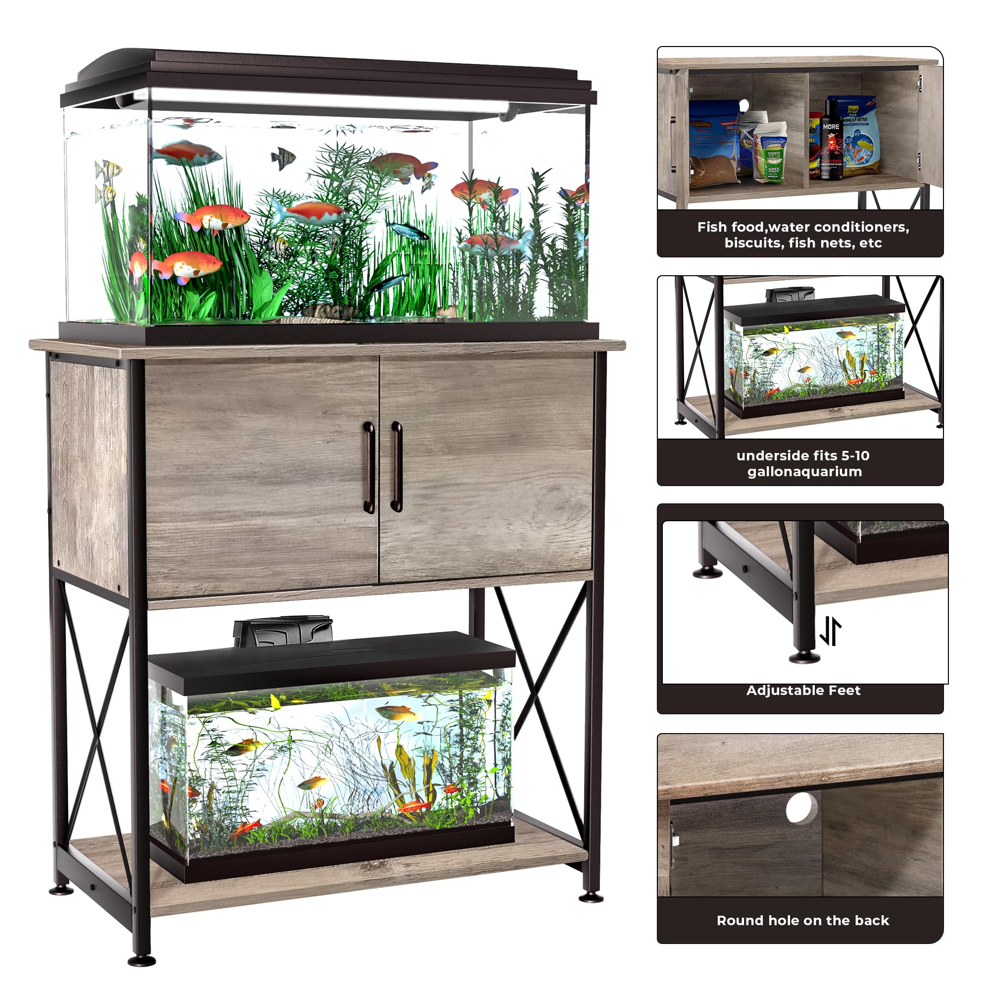 Herture desk area measures 30.7 by 16.5 inches for standard tanks.