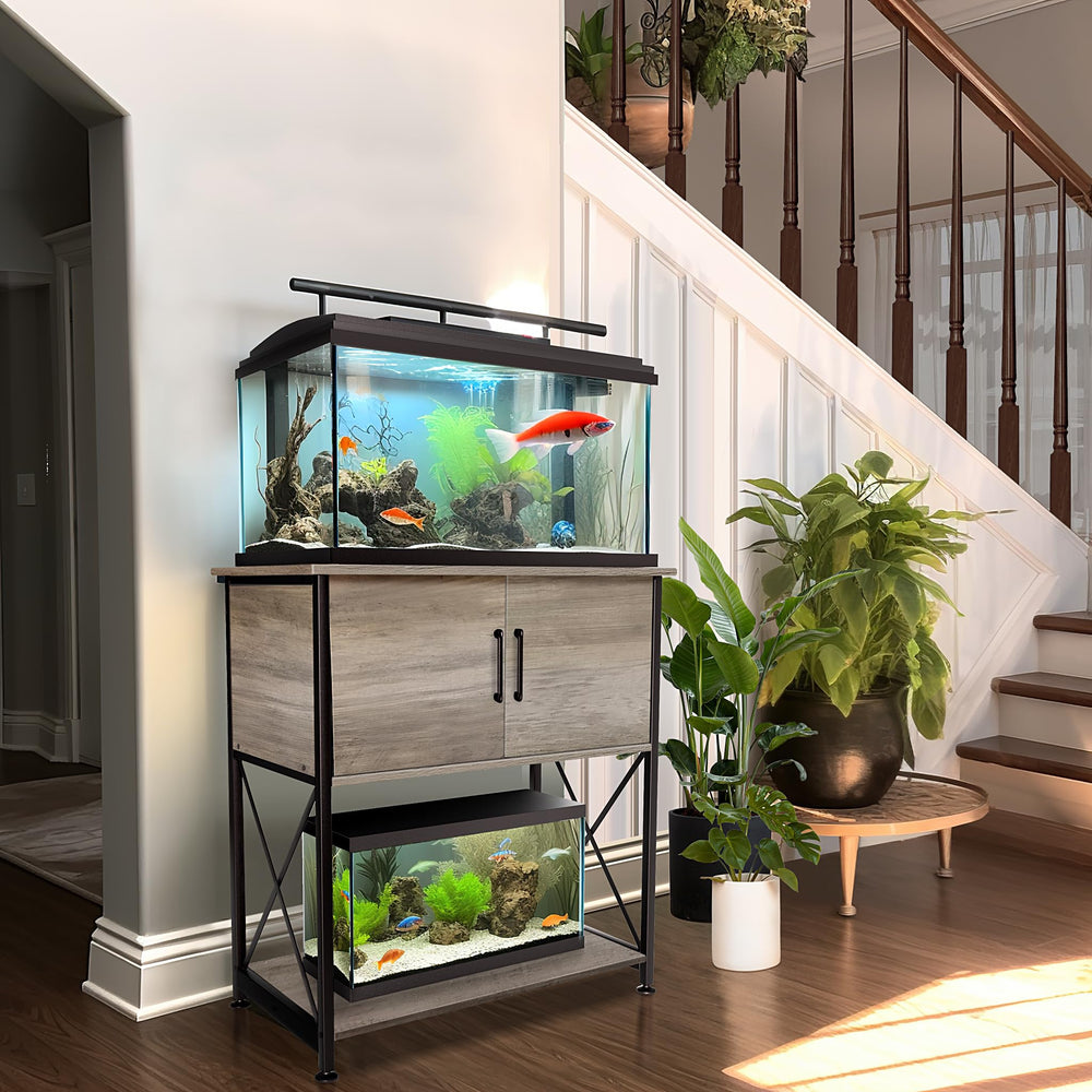 Herture two-level design with top desk and bottom space for extras.