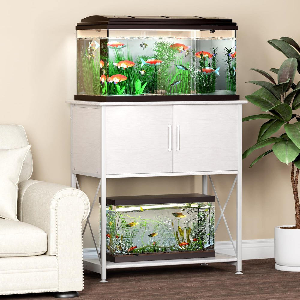 Herture white modern design stand adds stylish, space-saving support.