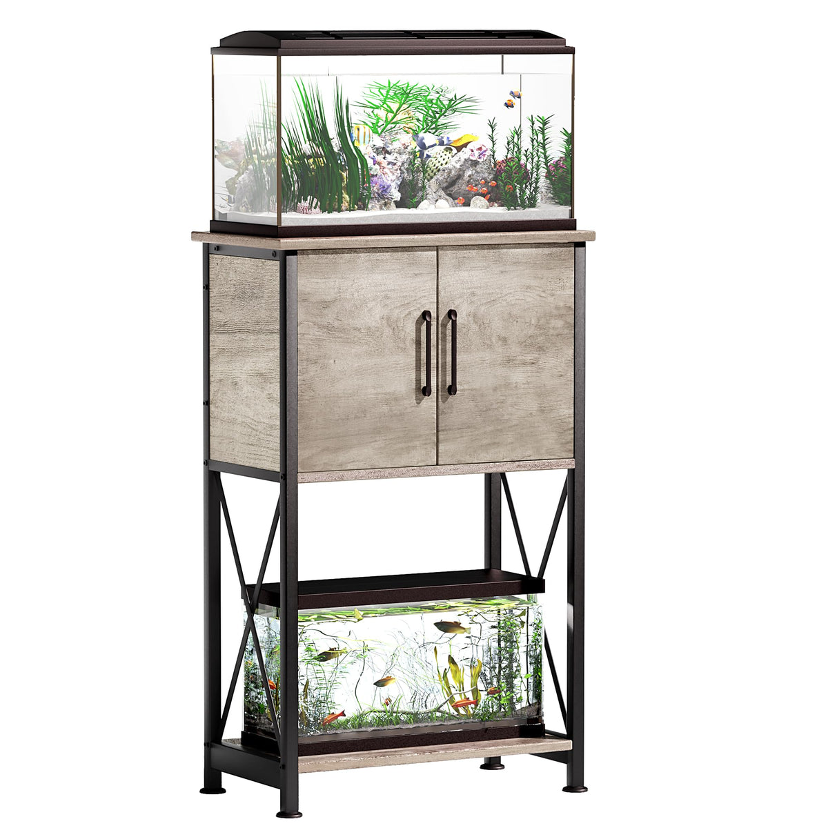 Herture fish tank stand top view with sturdy steel frame supporting up to 500 lbs