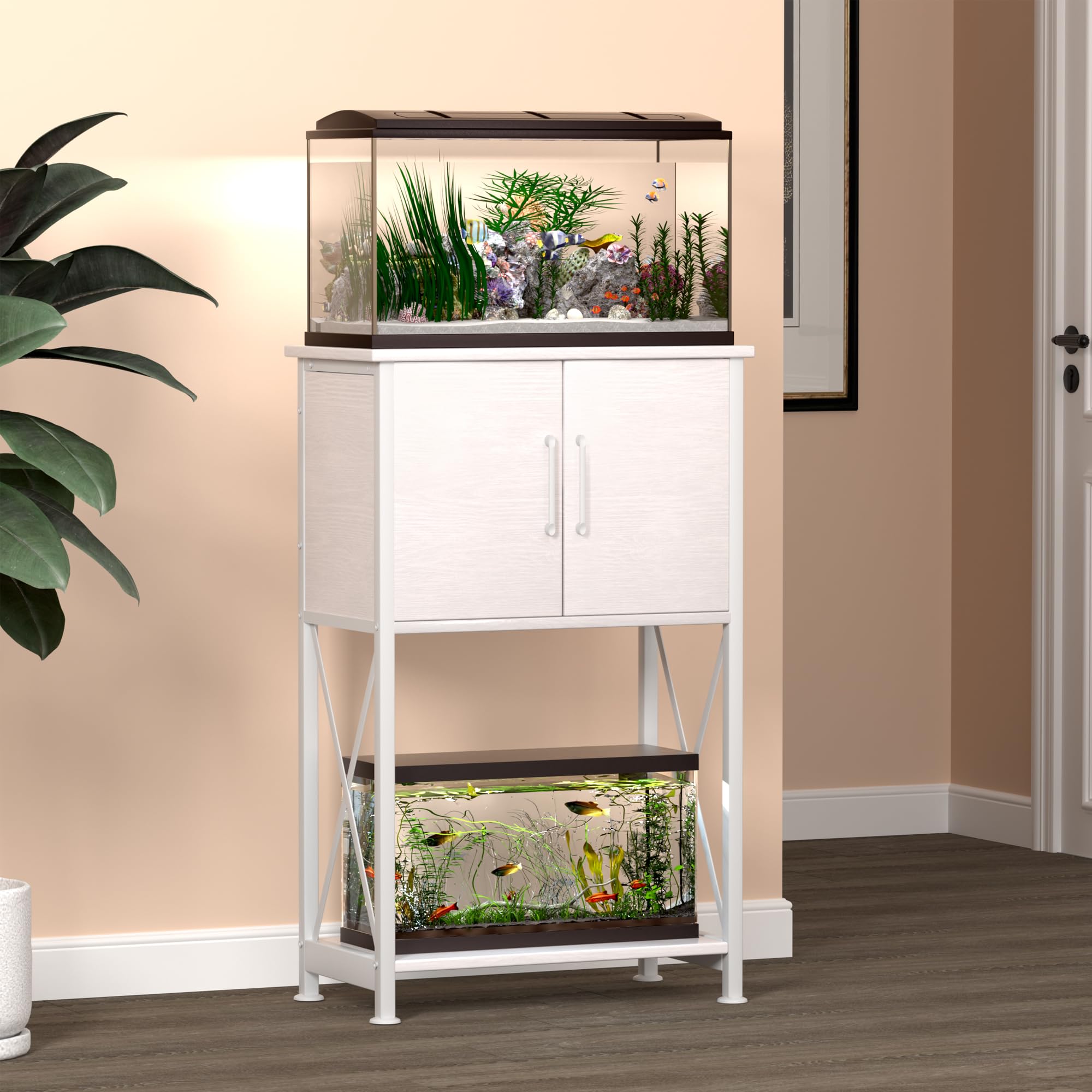Herture white finish creates a sleek, modern aquarium setup.