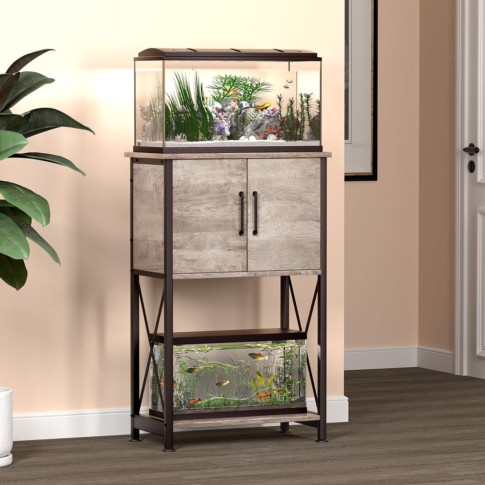 Herture stand grey finish offers modern style for any room
