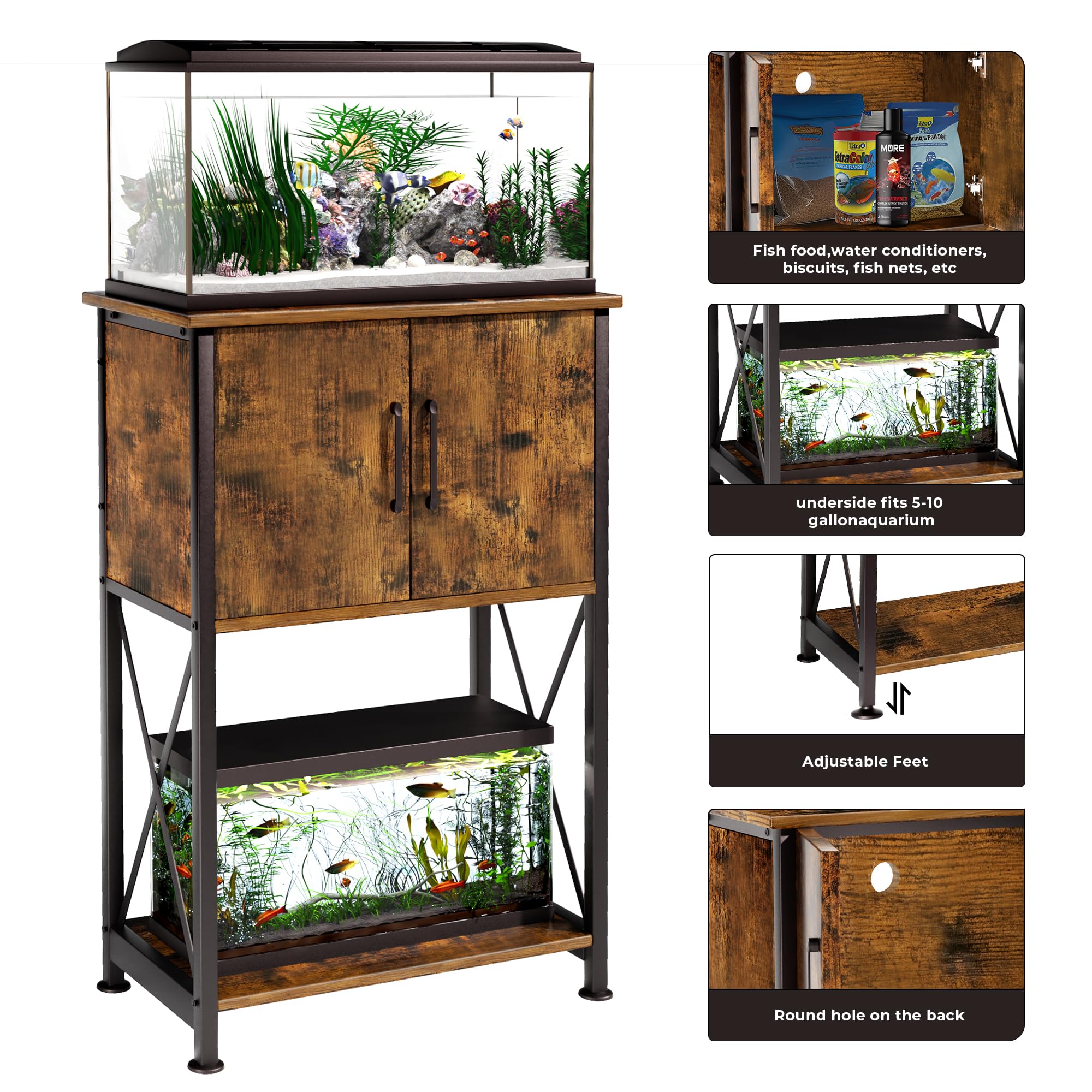 Herture stand lower shelf housing a 5-gallon tank for space efficiency