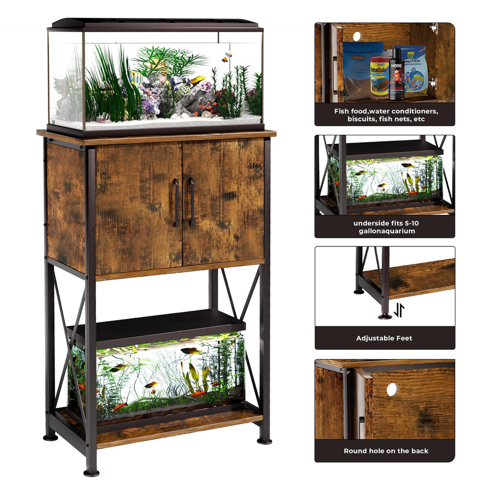 Herture stand lower shelf housing a 5-gallon tank for space efficiency