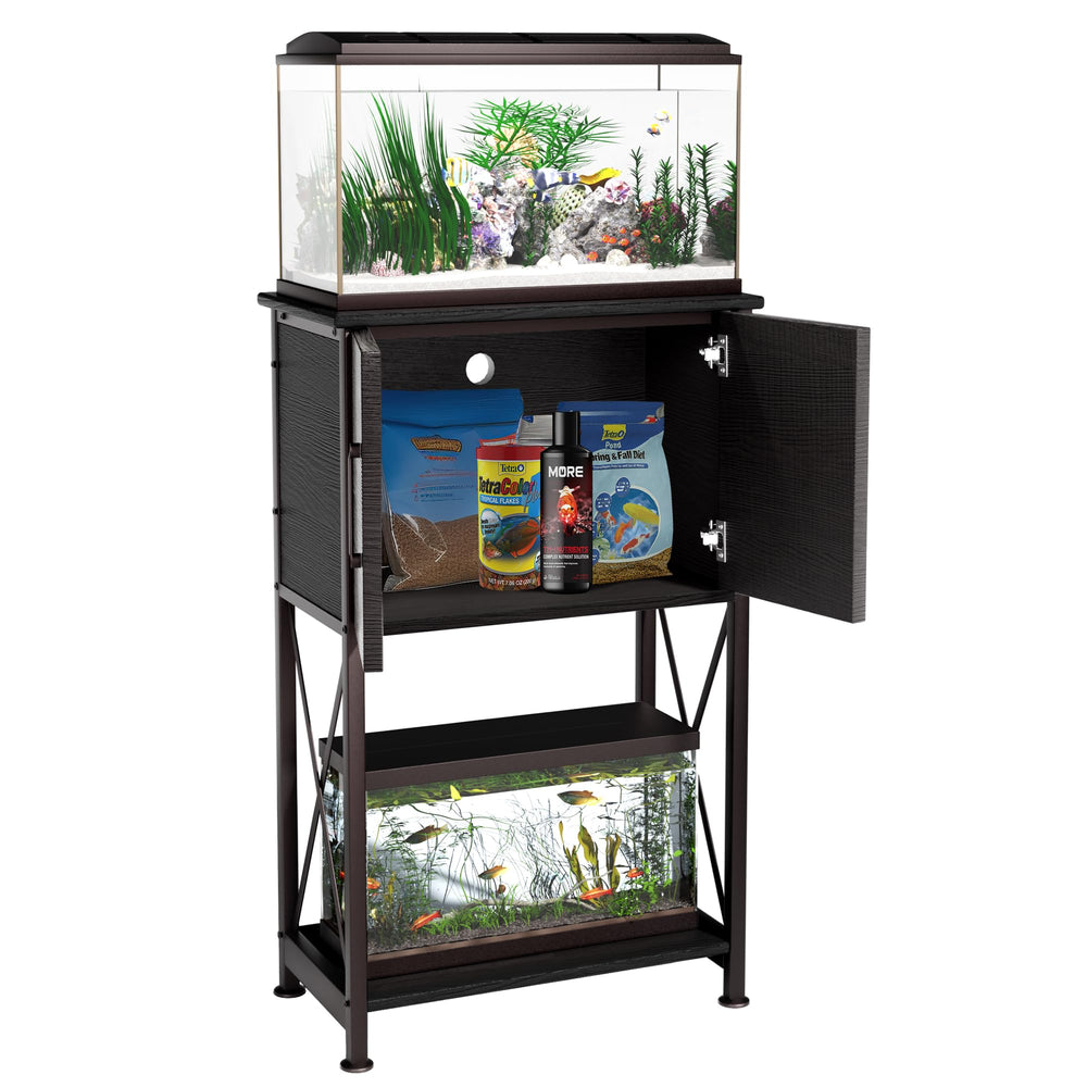 Herture stand placed in a living room setup for versatile aquarium display.