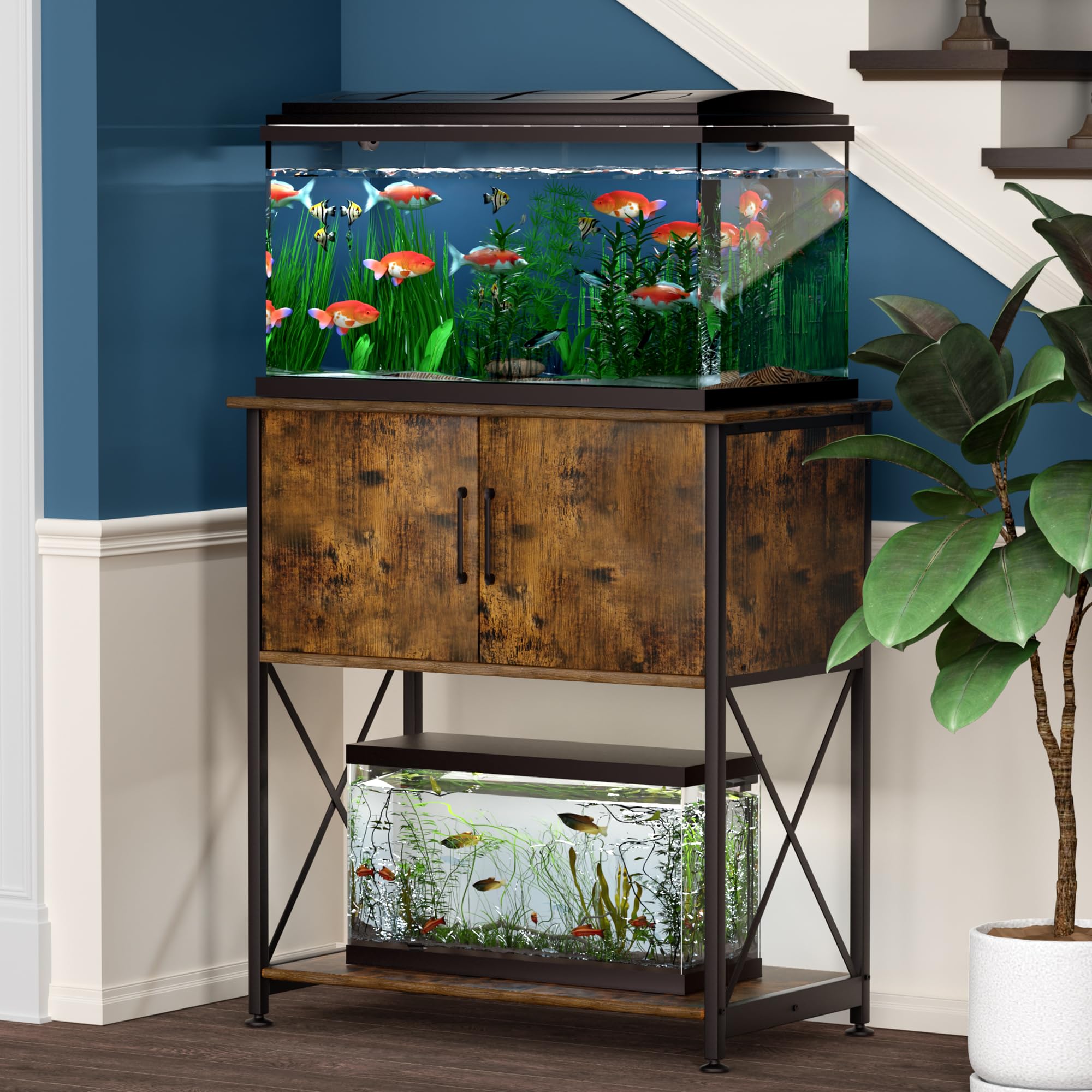 Rustic brown and black finish complements modern home decor with a natural touch.