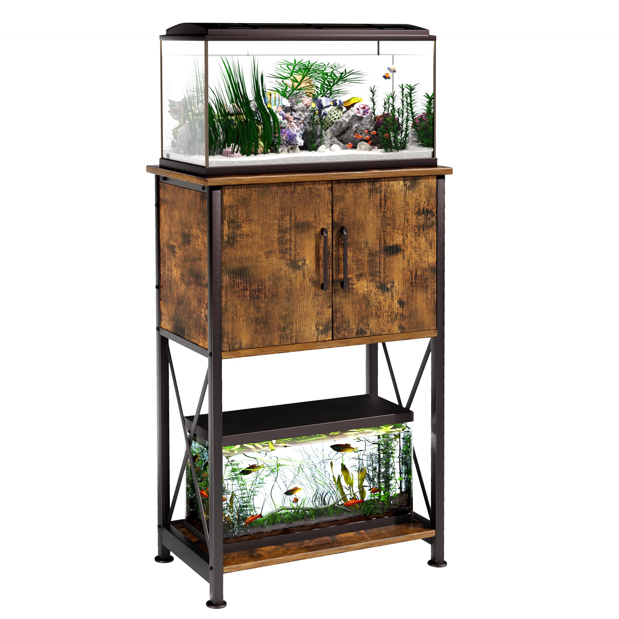 Herture stand top view in rustic brown-black finish for a compact aquarium