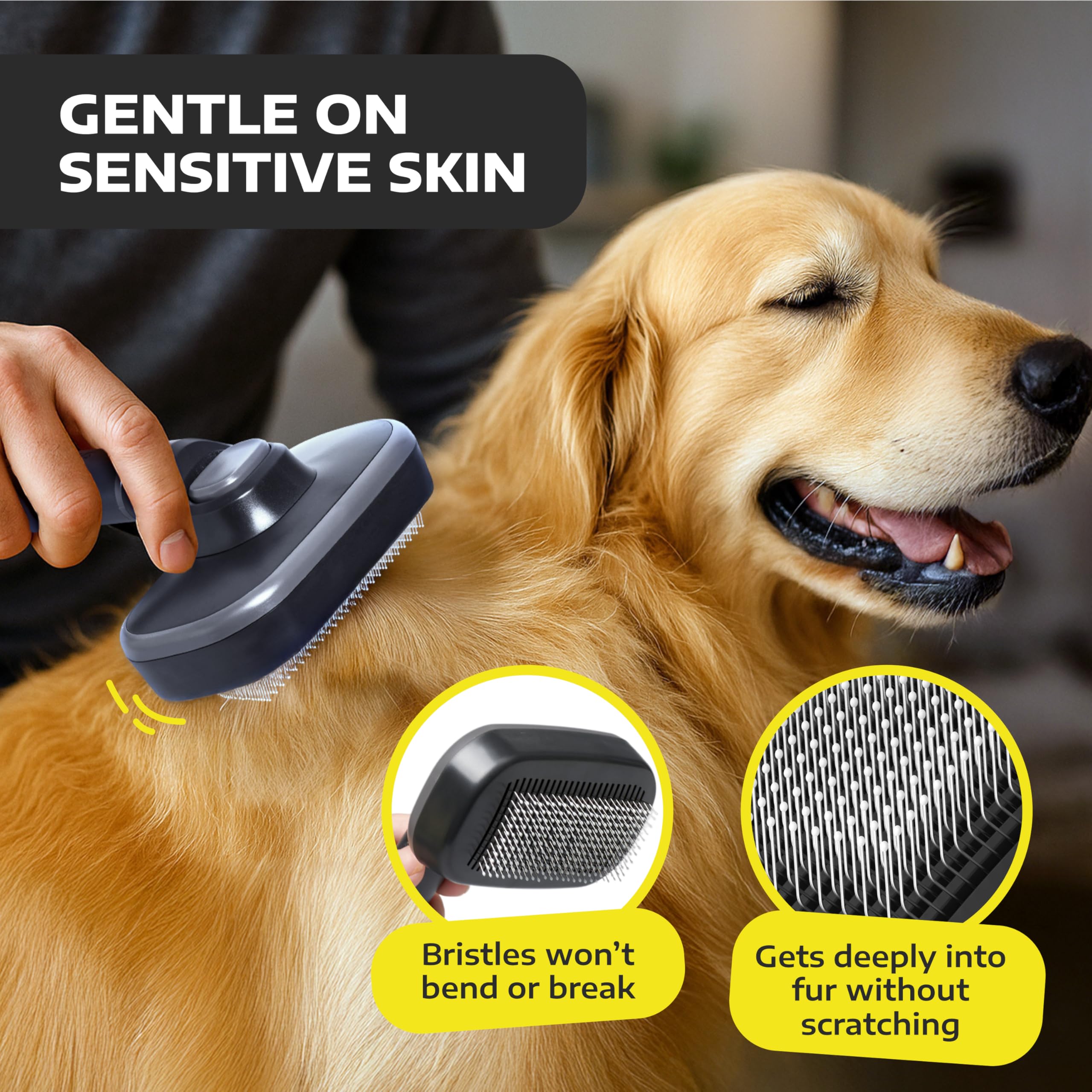Pushing the self-clean button to release trapped fur with Hertzko slicker.